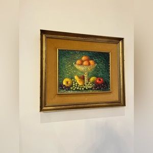 Oil Painting Still Life Oranges Apples Grapes Unsigned Framed Velvet Lining